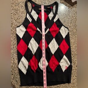 Ben Sherman Argyle Knit Sweater Vest in Red, Black, and Gray - L 100% Cotton